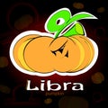 Libra. Zodiac sign Libra. ÃÂ¡artoon pumpkin. Sticker Libra. Illustration for Halloween