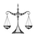 Libra zodiac sign, vintage scales for weighing, symbol of justice, equilibrium and balance. Vector hand drawn tattoo Royalty Free Stock Photo