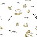 Libra zodiac sing seamless pattern with text