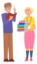 Librarian help man with book study. Reading person Royalty Free Stock Photo