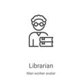 librarian icon vector from man worker avatar collection. Thin line librarian outline icon vector illustration. Linear symbol for