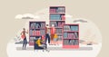 Library for book and literature reading and learning tiny person concept