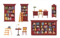 library. book shelves for library interiors symbols of knowledge wooden furniture for books novels. Vector literature