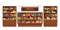 Library book shelves wooden furniture education and knowledge