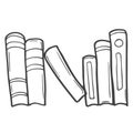 Library books doodle. Stack of books,open and closed books in sketch style. Hand drawn vector illustration isolated on white Royalty Free Stock Photo