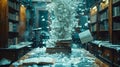 A library with books falling from the ceiling Royalty Free Stock Photo