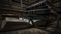 Library, books, glasses, research, study, antique, reading, knowledge, education, history Royalty Free Stock Photo