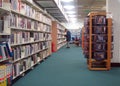 Library books on long shelves.