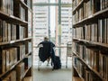 Library Bookshelf with People reading study Campus Education background