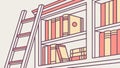 Library Bookshelf with Rolling Ladder, vector design Generative AI Royalty Free Stock Photo
