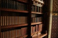 Library with many old books in Cardiff Castle in the city Cardiff in Wales.