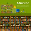 Library, bookstore - Seamless pattern with books on bookshelves.