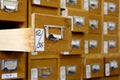 Library catalogue cards in old wooden box