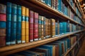 Library charm books neatly arranged on shelves in public library Royalty Free Stock Photo