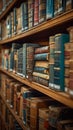 Library charm books neatly arranged on shelves in public library Royalty Free Stock Photo