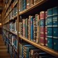 Library charm books neatly arranged on shelves in public library Royalty Free Stock Photo