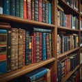 Library charm books neatly arranged on shelves in public library Royalty Free Stock Photo