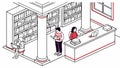 Library checkout desk, student and librarian, vector design Generative AI Royalty Free Stock Photo