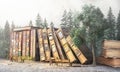 Library concept. Fantasy literature. Stack of old books as street of the city