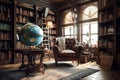 Library: Create a set of images that showcase a cozy, well - stocked library. Generative AI