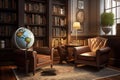 Library: Create a set of images that showcase a cozy, well - stocked library. Generative AI