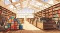 Translucent Plein-air Illustration Of A Room Filled With Books And Boxes