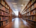 Library featuring rows of books, reading spaces, and educational resources representing knowledge, learning, and research