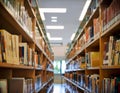 Library featuring rows of books, reading spaces, and educational resources representing knowledge, learning, and research