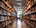 Library featuring rows of books, reading spaces, and educational resources representing knowledge, learning, and research