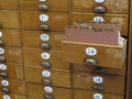 Library File Cabinet with Old Wood Card Drawers Royalty Free Stock Photo