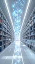Futuristic Library with Digital Data Stream Royalty Free Stock Photo