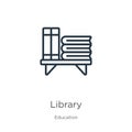 Library icon. Thin linear library outline icon isolated on white background from education collection. Line vector library sign, Royalty Free Stock Photo