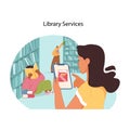 Library interaction concept. Flat vector illustration Royalty Free Stock Photo