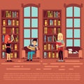 Library interior concept - teenagers and students rading books in library