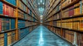 Library interior with rows of books in Israel