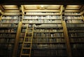 Library with ladder full of old bibles Royalty Free Stock Photo