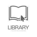 Library. Logo template with an open book and a cursor arrow. A sample for websites, applications and creative ideas