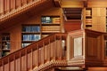 LEUVEN, BELGIUM - SEPTEMBER 05, 2014: Vintage wooden hall in the historical library of the Catholic University in Leuven. Royalty Free Stock Photo