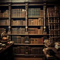 Library nostalgia Vintage bookshelves adorned with countless aged law books