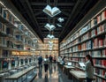 A library with people browsing and reading books AI Generated