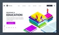 Library, reading books concept. People sitting on books and read. Vector isometric illustration for banner poster design Royalty Free Stock Photo