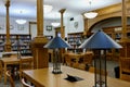 Library Reading Room With Tables and Modern Lamps