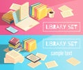 Library Set Isometric Banners Royalty Free Stock Photo