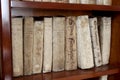 Library shelves with ancient religious books from the 1500s