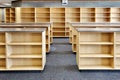 Empty library shelves in a new library. Royalty Free Stock Photo