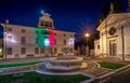 :The library square in Casale sul Sile italy illuminated with italian flag lights
