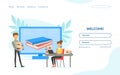 Library Web Page Template, Button Fields for Username and Password, Online Education Concept Cartoon Vector Illustration