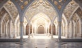 library with a white interior and typical Islamic ornaments and architecture, ai generative