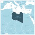 Libya - blue map with neighboring countries and names