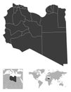 Libya - detailed country outline and location on world map.